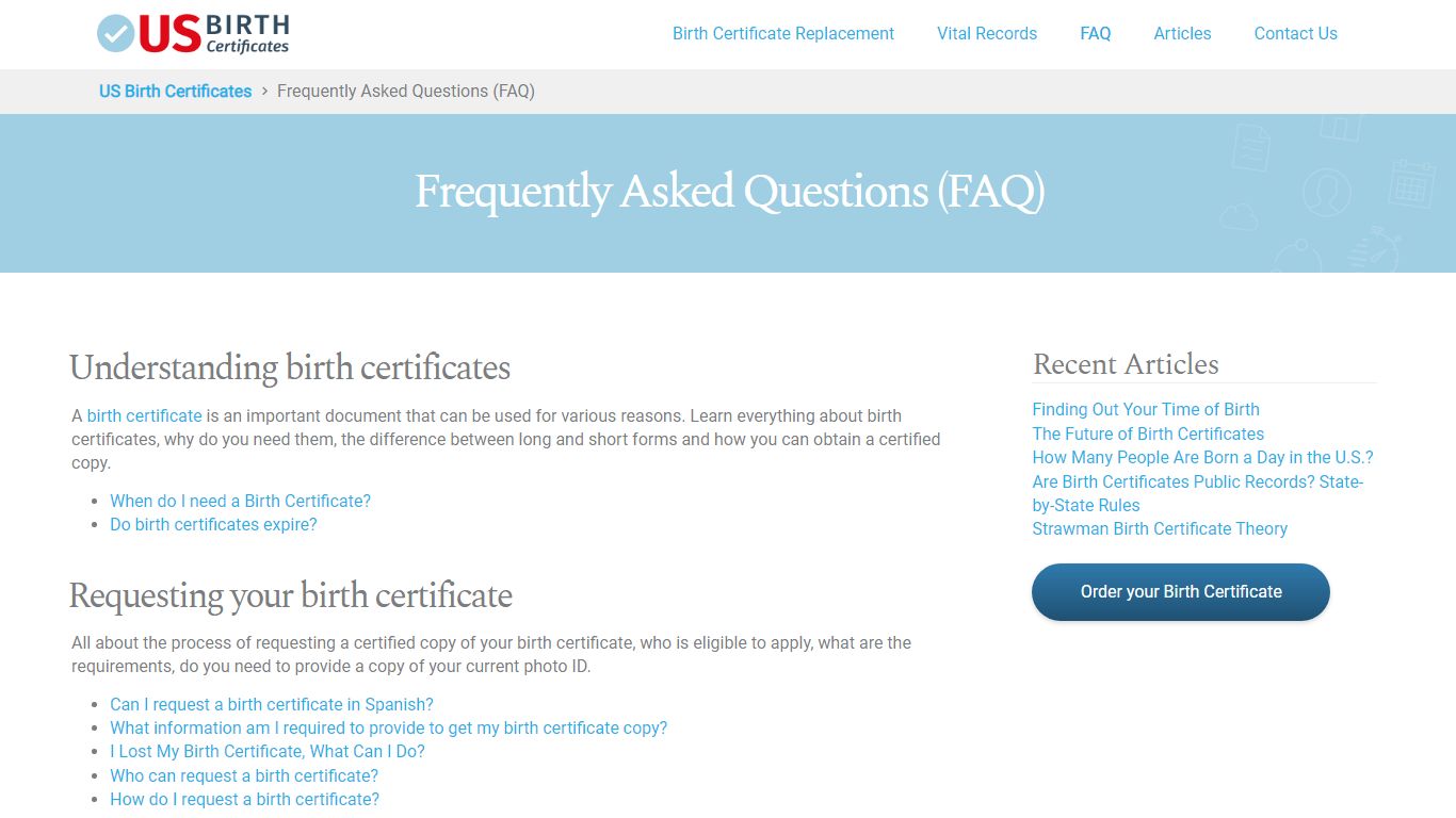 Frequently Asked Questions (FAQ) - US Birth Certificates